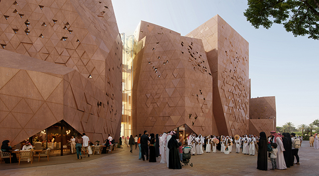 Designed by HKS Inc, Diriyah Arena takes inspiration from the surrounding geology and traditional Najdi architecture.